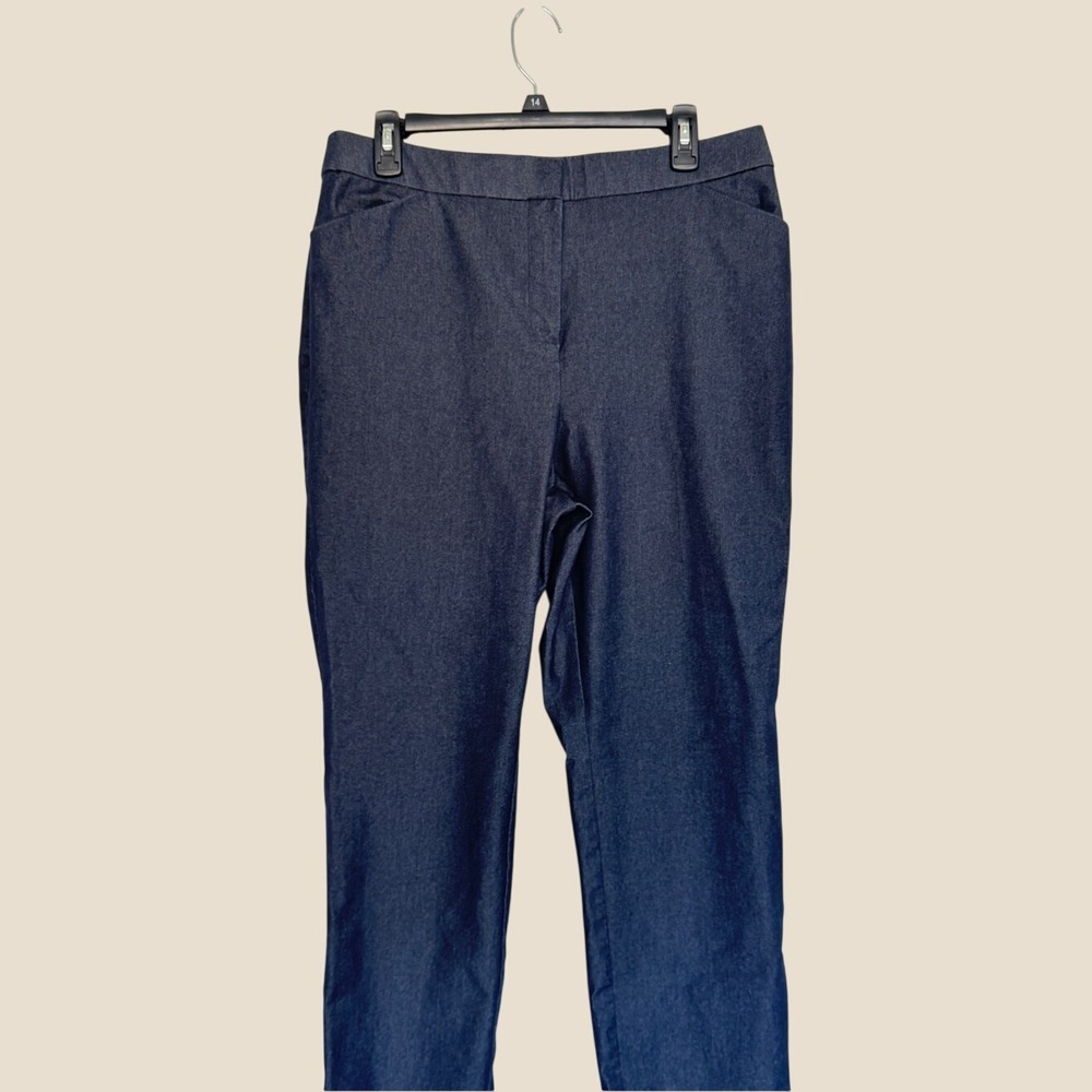 Chico's Size 2R US 12 Large High Rise Blue Denim Look Trousers Workwear Office